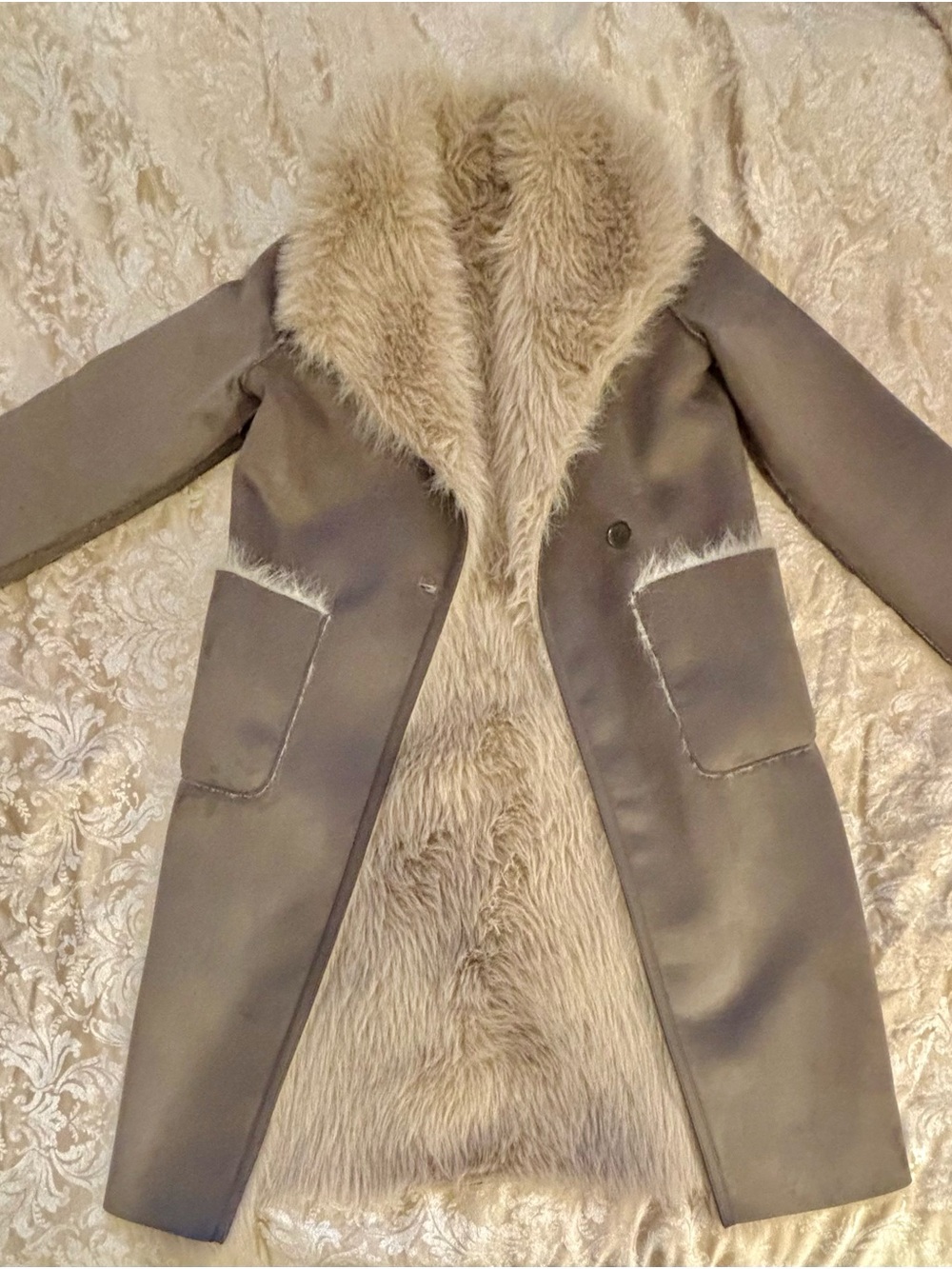 Abercrombie & Fitch Taupe Faux-Fur Reversible Coat